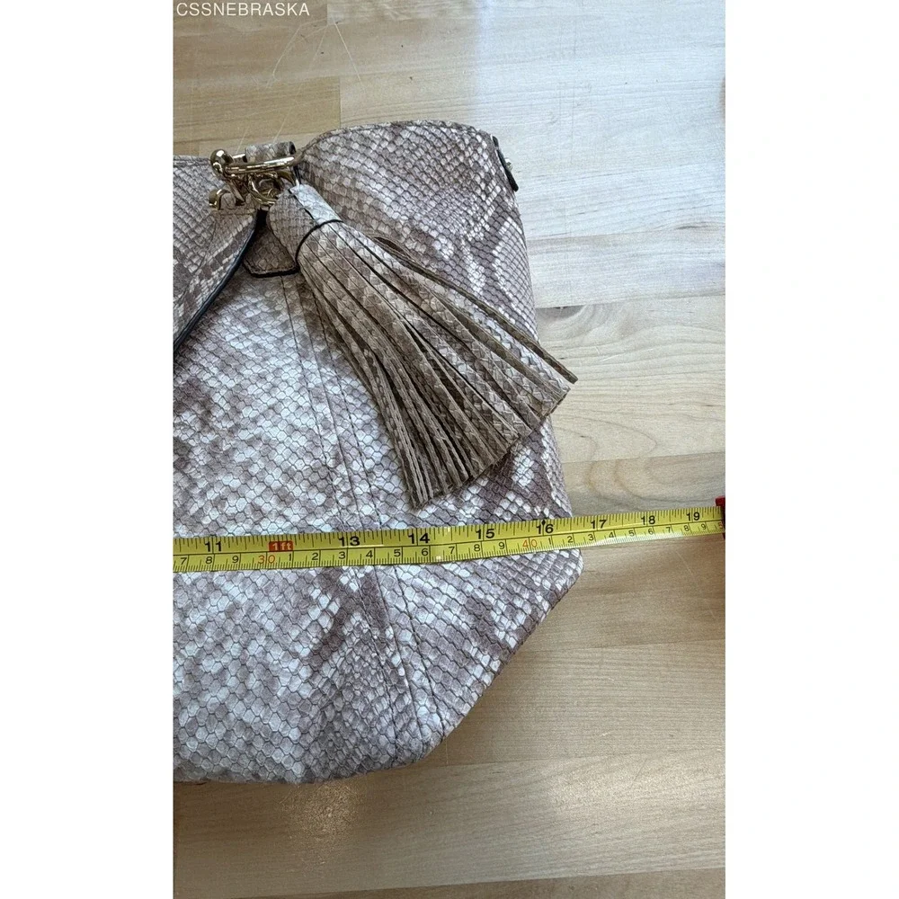 Michael Kors Tan Snakeskin Embossed Leather Hobo Shoulder Bag Tassel Large